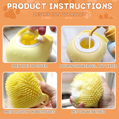 3-in-1 Dog Bathing Brush with Shampoo Dispenser