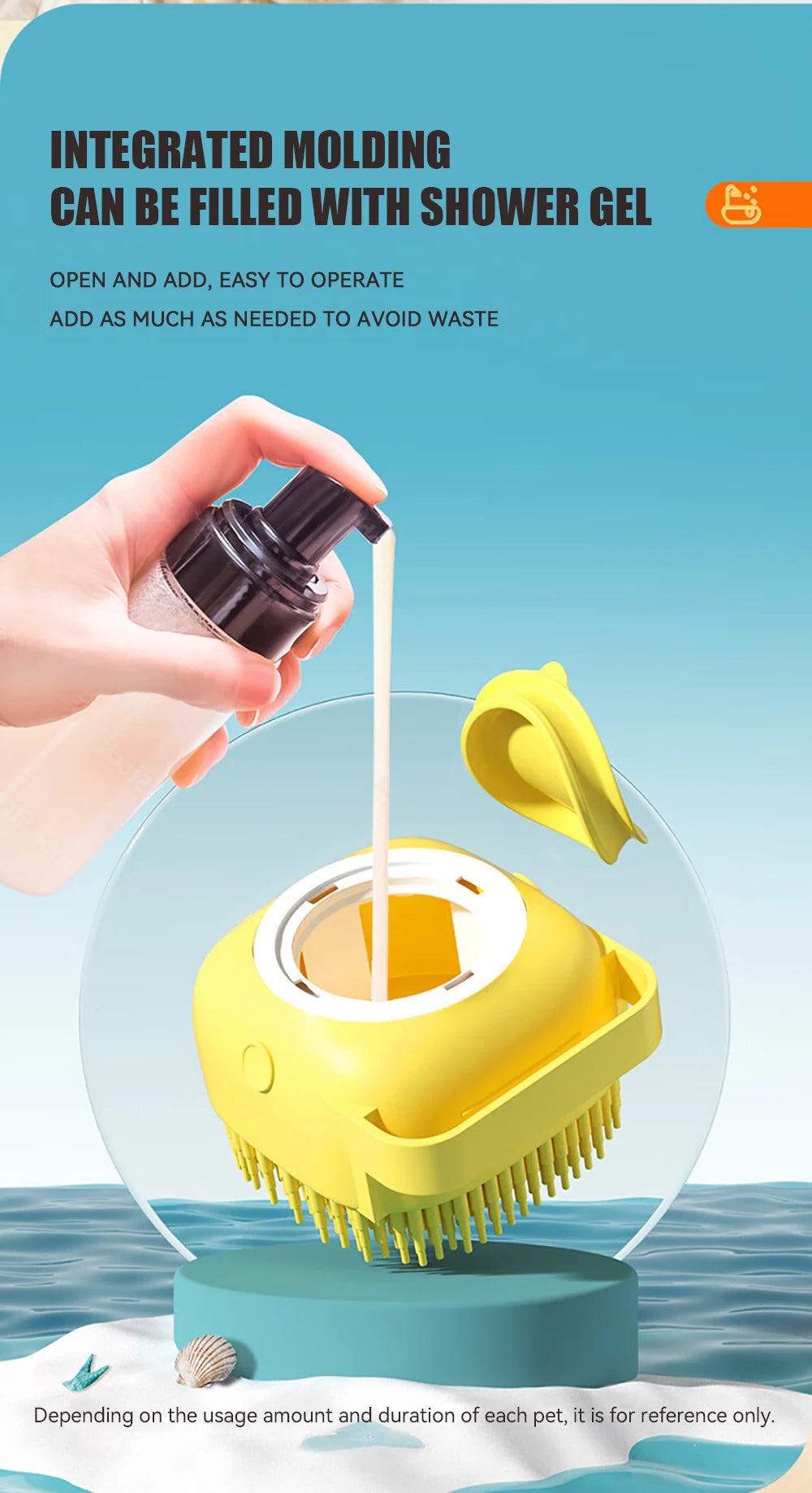 3-in-1 Dog Bathing Brush with Shampoo Dispenser